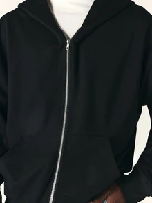 SUMWON Team Full-Zip Oversized Hoodie With Script Back Print And Silver Zipper Casual Streetwear Style - Black - View 4