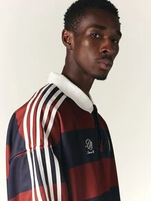 SUMWON Oversized Striped Rugby Long Sleeve Polo Sweatshirt With Number Back Print Sheild Embroidery And Sleeve Stripe Detail - Multicolor - View 5