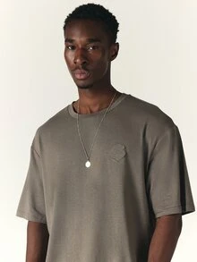 SUMWON Oversized Crew Neck Short Sleeve T-Shirt With Tonal Chest Logo Embroidery Relaxed Fit Drop Shoulder Casual Everyday Top - Grey - View 5