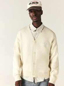SUMWON Club Oversized Knit Cardigan V-Neck Button-Up Long Sleeve Sweater Fall Winter Layering Essential - Beige - View 1