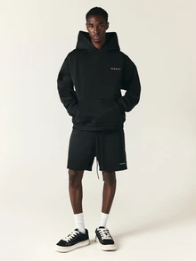 SUMWON Mens Fleece Drawstring Sweat Shorts With Side Pockets Relaxed Fit Just Above Knee Length Casual Everyday Summer Streetwear Style - Black - View 3
