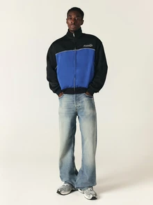 PLAYBOY X SUMWON Bunny Logo Color Block Bomber Jacket With Full-Zip Closure Ribbed Collar Cuffs And Hem Oversized Fit - Black - View 3