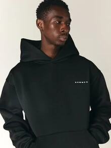 SUMWON Oversized Pullover Hoodie With Chest Logo Print Single Centre Pocket Long Sleeve Casual Streetwear Top - Black - View 5