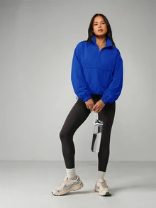 MISSGUIDED 半拉鍊套頭防風夾克，四分之一拉鍊小立領、胸前口袋、彈性袖口，寬鬆短版 Anorak 外套 - 寶藍色 - 查看 3