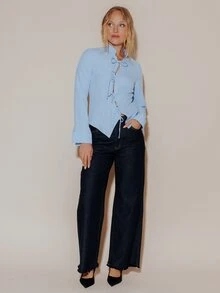 Pimkie Edition Women's Light Blue Long Sleeve Button Shirt, Casual Everyday Wear - Blue - View 4