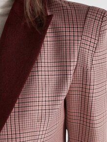 KSTM Glen Plaid Single Button Blazer With Contrast Velvet Lapels Fitted Tailored Jacket Autumn Winter Office Formal Co-Ord - Multicolor - View 6