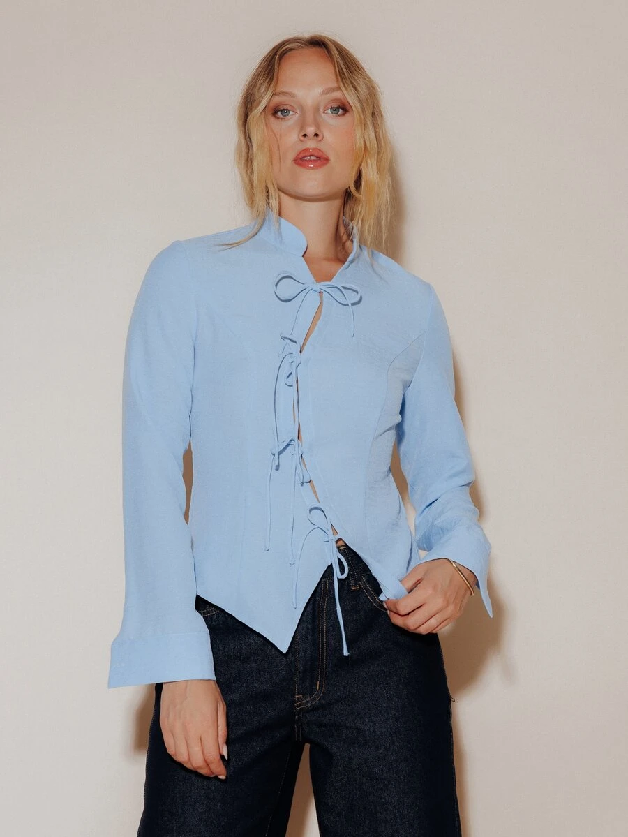 Pimkie Edition Women's Light Blue Long Sleeve Button Shirt, Casual Everyday Wear - Blue - View 1