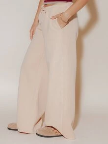 Pimkie Edition Women's Sweatpants, Khaki Sweatpants, Solid Color Casual Versatile Daily Wear Wide Leg Sweatpants - Khaki - View 4