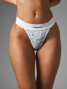 MISSGUIDED Paisley Print Thong With Wide Elastic Waistband Logo Detail Everyday Underwear - Multicolor - View 1