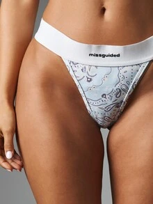 MISSGUIDED Paisley Print Thong With Wide Elastic Waistband Logo Detail Everyday Underwear - Multicolor - View 4