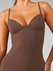 MISSGUIDED Bodycon Maxi Dress With Built-In Underwire Bra Cup Spaghetti Strap Sleeveless Form-Fitting Stretch Slip Dress Holiday Party Night Out - Chocolate Brown - View 3