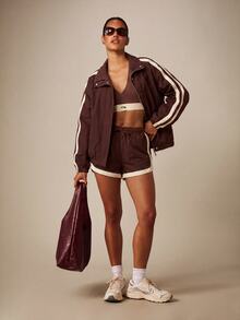 MISSGUIDED Retro Runner Shorts With Contrast Trim Binding Elastic Drawstring Waist Lightweight Woven Mini Short - Brown - View 4