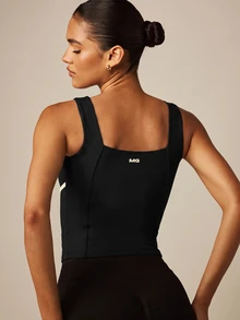 MISSGUIDED Square Neck Sleeveless Tank Top With Curved Contrast Piping Detail And Built-In Support For Summer Everyday Wear - Black - View 3