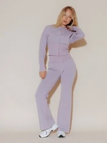 Pimkie Edition Women's Lavender Zip-Up Long Sleeve Tracksuit Set, Casual Everyday Wear - Purple - View 1