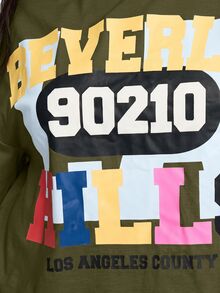 SUMWON WOMEN 90210 Los Angeles County Graphic Print Cropped Oversized Crew Neck Cotton Tee Summer Casual Street Style - Olive Green - View 5