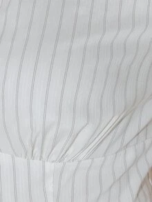 Pimkie Edition Kemeja Wanita Lengan Panjang Bergaris Putih dengan Kancing, Pakaian Kasual Sehari-hari - Putih - View 5