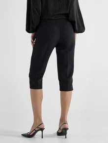 KSTM Celana Panjang Model Crop Berpinggang Tinggi dengan Detail Sabuk, Potongan Meruncing, Saku Samping, Celana Capri Slim Fit untuk Kantor, Musim Panas, dan Musim Semi - Hitam - View 4