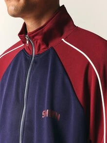 SUMWON Color Block Full Zip Track Jacket With Mandarin Collar Raglan Sleeves And White Contrast Piping Detail - Multicolor - View 5