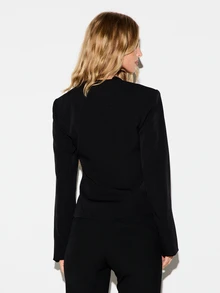 KIZN Square Neck Fitted Blazer Jacket With Cut-Out Front And Frog Clasp Closure Long Sleeve Hip Length - Black - View 2
