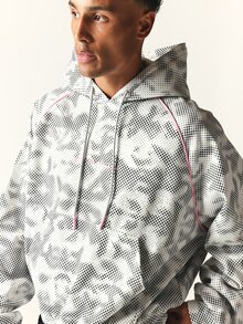 SUMWON Oversized Halftone Dot Print Hoodie With Drawstring Hood Pink Contrast Piping And Embroidered Logo Pullover Top - Multicolor - View 5