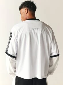 SUMWON Worldwide Oversized Mesh V-Neck Long Sleeve Jersey Top With Number 9 Graphic Print And Contrast Stripe Detail - Black and White - View 2