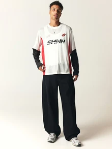 SUMWON Color Block Mesh Long Sleeve Jersey Top Crew Neck Oversized Fit Motocross Graphic Logo Print Street Style - Multicolor - View 3