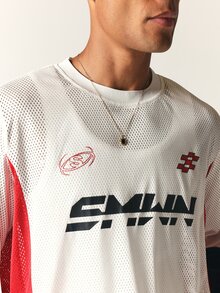 SUMWON Color Block Mesh Long Sleeve Jersey Top Crew Neck Oversized Fit Motocross Graphic Logo Print Street Style - Multicolor - View 5