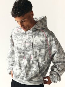 SUMWON Oversized Halftone Dot Print Hoodie With Drawstring Hood Pink Contrast Piping And Embroidered Logo Pullover Top - Multicolor - View 1
