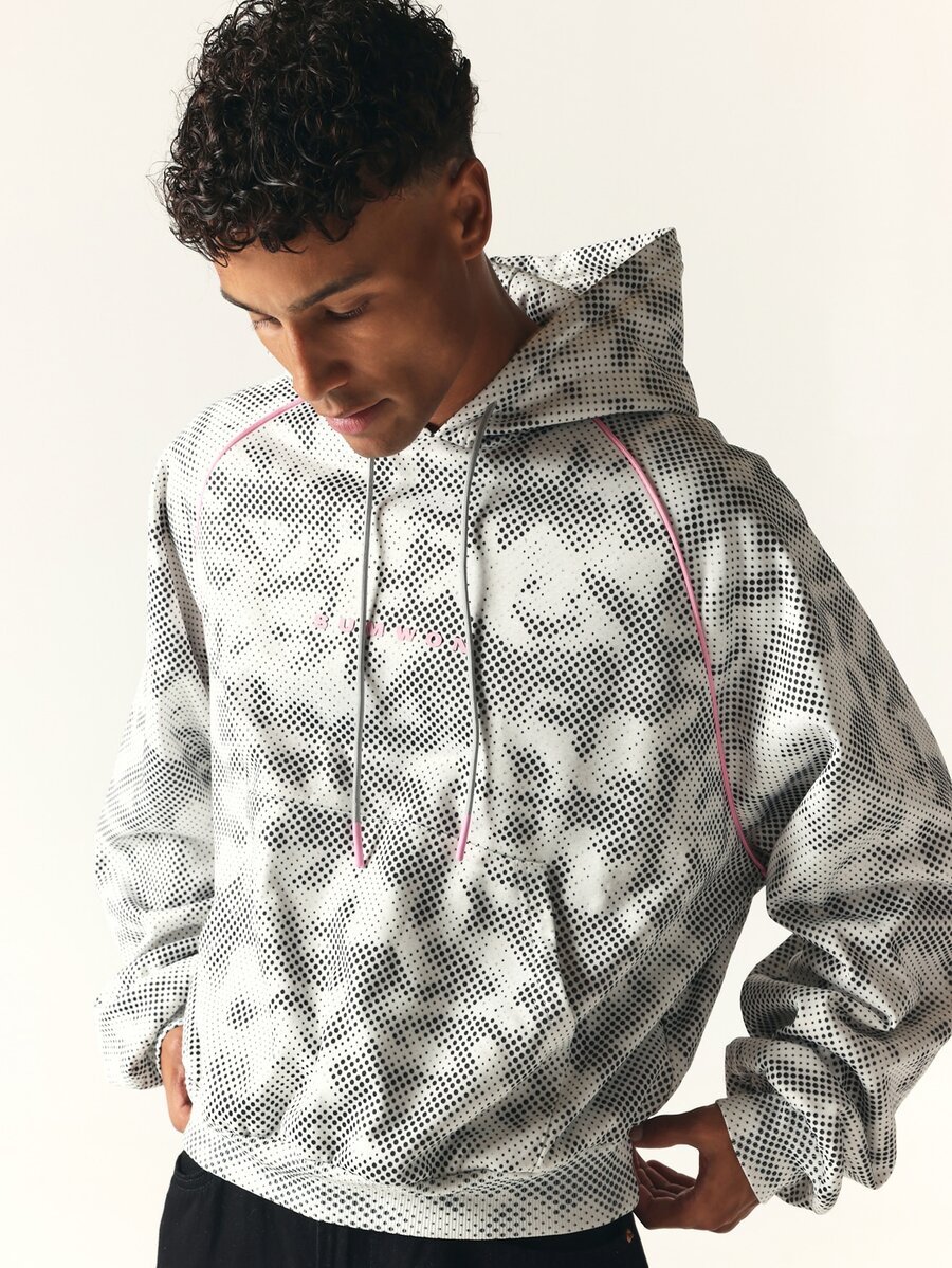 SUMWON Oversized Halftone Dot Print Hoodie With Drawstring Hood Pink Contrast Piping And Embroidered Logo Pullover Top - Multicolor - View 1