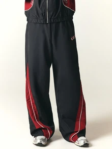 SUMWON Wide Leg Track Pants With Color Block Side Panels White Piping Trim And Embroidered Logo Detail Full Length - Multicolor - View 4