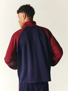 SUMWON Color Block Full Zip Track Jacket With Mandarin Collar Raglan Sleeves And White Contrast Piping Detail - Multicolor - View 2