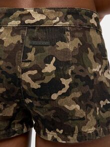 SUMWON WOMEN Low Rise Camo Mini Shorts With Button Fly And Patch Pockets Festival Summer Holiday Hot Pants - Brown - View 8