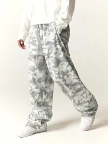 SUMWON Wide Leg Halftone Dot Camouflage Print Pants With Drawstring Waist Full Length Relaxed Fit Summer Festival Trousers - Multicolor - View 4