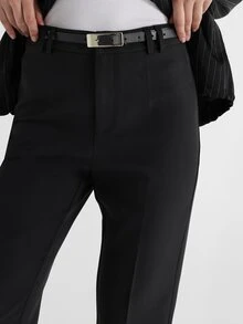 KSTM Celana Panjang Model Crop Berpinggang Tinggi dengan Detail Sabuk, Potongan Meruncing, Saku Samping, Celana Capri Slim Fit untuk Kantor, Musim Panas, dan Musim Semi - Hitam - View 5