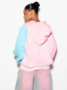 SUMWON WOMEN Empire State Varsity Full-Zip Oversized Hoodie With Color Block Design And Collegiate Graphic Front Print - Multicolor - View 5