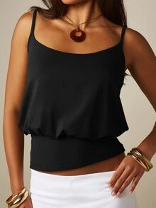 MISSGUIDED Flowy Cropped Cami Top With Scoop Neckline And Adjustable Spaghetti Straps Relaxed Fit Banded Hem Sleeveless Summer Holiday Tank - Black - View 4