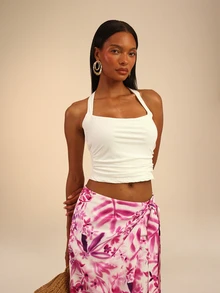 Dancing Leopard White Halterneck Gather Waist Top, Summer Outfits For Women, Vacation Top, Holiday Outfits For Women, Going Out Tops For Women - White - View 3