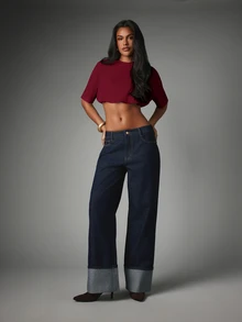 MISSGUIDED Oversized Crop Top With Round Neck And Short Sleeves - Midriff Baring Boxy Fit Casual Cropped Tee For Spring Summer - Burgundy - View 3