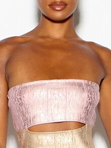 SUMWON WOMEN Metallic Bandage Strapless Bodycon Mini Dress With Cut-Out Waist Detail Two-Tone Color Block Crinkle Foil Fabric Party Night Out - Multicolor - View 4