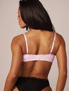 MISSGUIDED Lace Trim Triangle Bralette Wireless Soft Cup Lingerie Bra With Scalloped V-Neckline Adjustable Straps And Hook-And-Eye Back Closure - Baby Pink - View 3