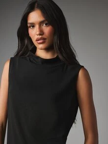 MISSGUIDED 無袖垂領垂墜感背心上衣 素色寬鬆版型 優雅晚裝 春夏衣櫥必備 - 黑色 - 查看 4
