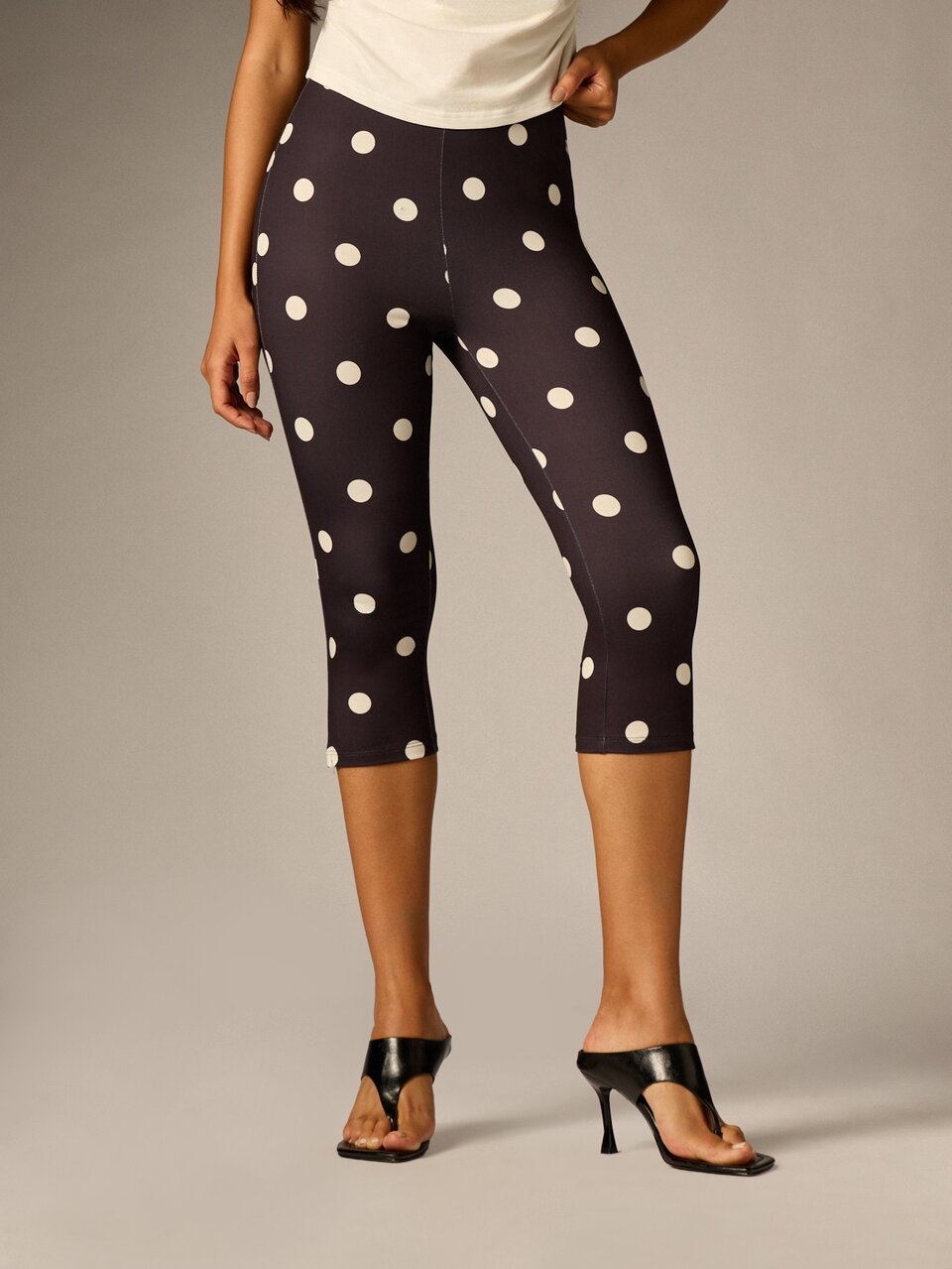 AiiRZ Leggings Capri Courts avec Imprimé à Grands Pois Taille Haute Coupe Skinny Ourlet Fendu sur le Côté Style Stretch à Enfiler Port Décontracté d'Été Quotidien