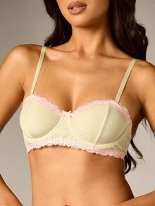 AiiRZ Balconette Underwire Bra With Pink Lace Trim And Adjustable Straps Delicate Bow Detail Everyday Lingerie Valentine - Multicolor - View 3