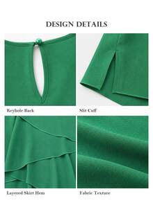 ELLERISSA Plus Size Green Round Neck Short Sleeve Layered High Low Chiffon Dress - Green - View 8