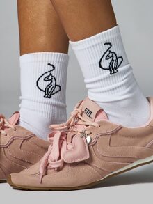 BABYPHAT Ribbed Crew Socks With Graphic Logo Print Slouchy Fit Casual Everyday Socks Spring Summer Essentials - White - View 2