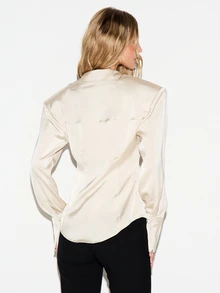KIZN Satin Collared Button-Front Long Sleeve Shirt With Curved Hem And Structured Shoulders For Office And Evening Occasions - Apricot - View 2