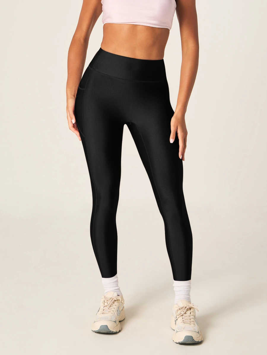 MISSGUIDED High Waist Compression Leggings With Side Pockets Squat Proof Tummy Control Ankle Length Yoga Pants For Fall Winter - Black - View 1