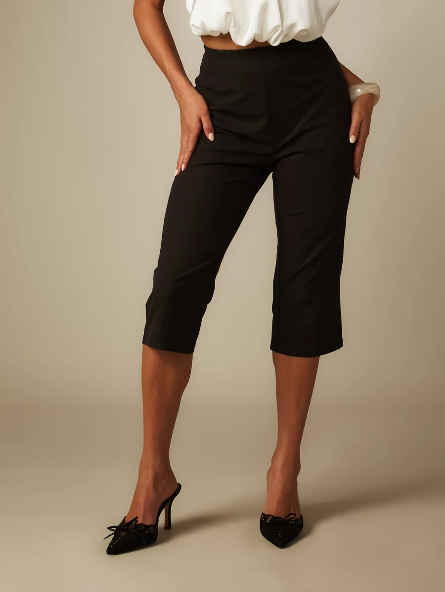 MISSGUIDED High Rise Cropped Capri Dress Pants With Side Pockets And Contrast Tie Back Detail Summer Office Chic Tailored Trousers - Black - View 1