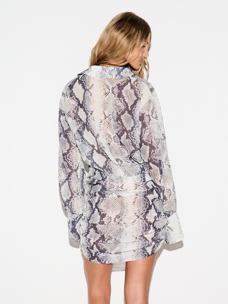 KIZN Oversized Snake Print Collared Button-Down Mini Dress