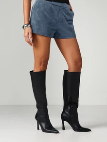 MISSGUIDED 仿麂皮高腰迷你短褲，接縫細節與側邊口袋，修身剪裁，秋冬派對夜生活穿搭 - 藏蓝色 - 查看 4